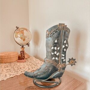 Rustic Cowboy Boot Candle Holder